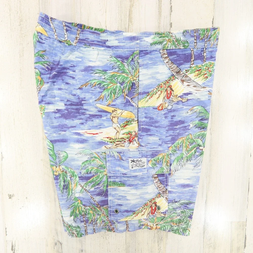 Polo Ralph Lauren Swim Shorts Mens XL Tropical Hawaiian Hula Lined Pockets